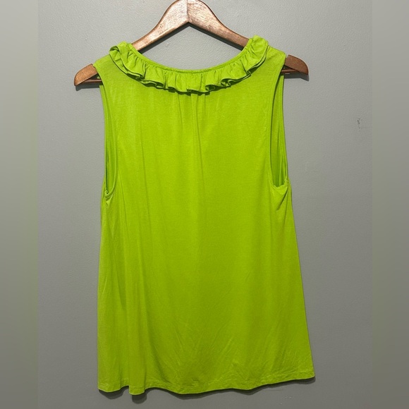 Crown & Ivy, Pretty Lime Green Tank Top W/Ruffled V-Neckline, L, EUC - Picture 5 of 6